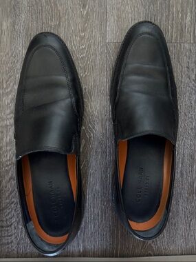 Cole Haan Black Leather Slip-On Loafers with Contrast Interior